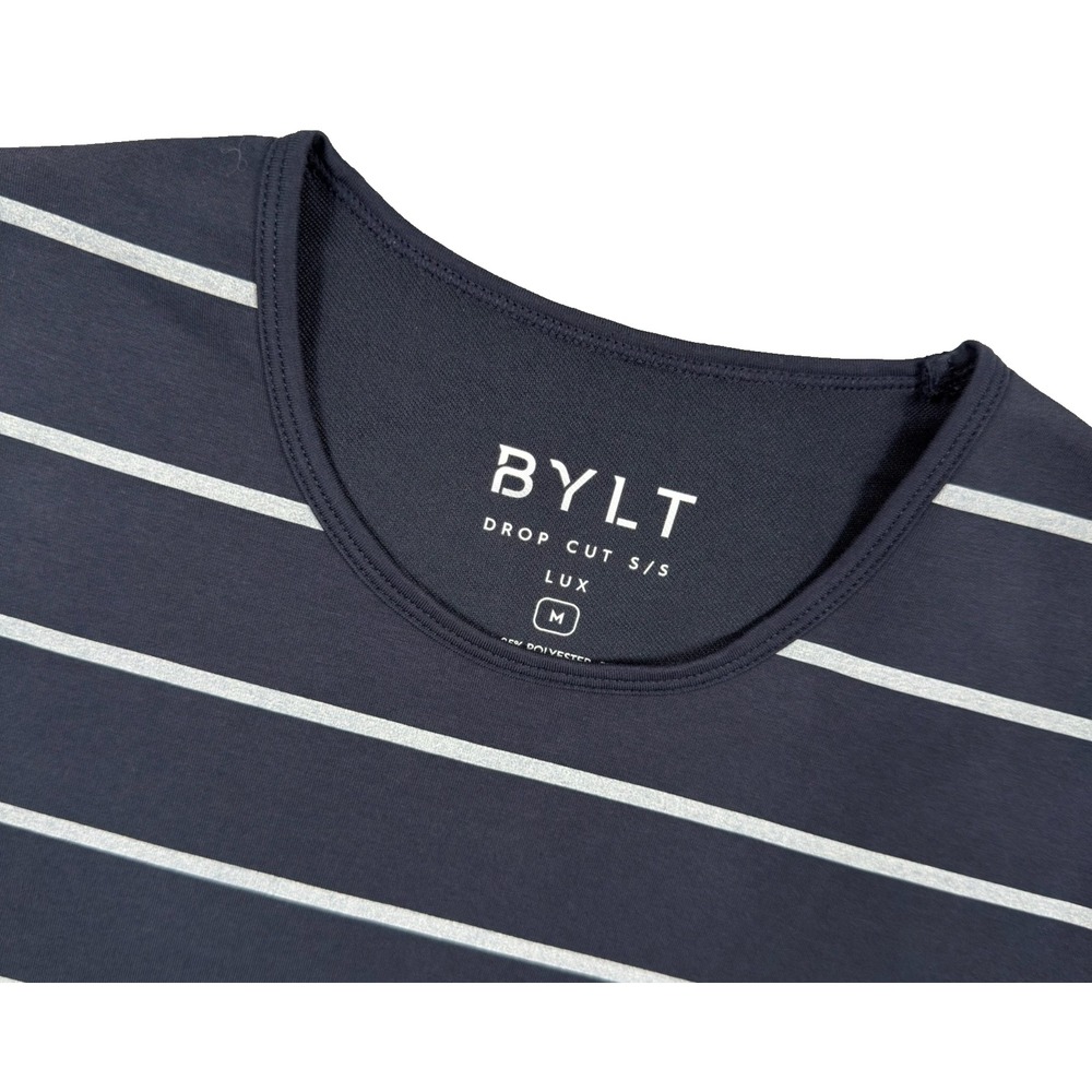 BYLT Basics Drop-Cut LUX Shirt Mens M Navy Bone Stripe Short Sleeve T-Shirt